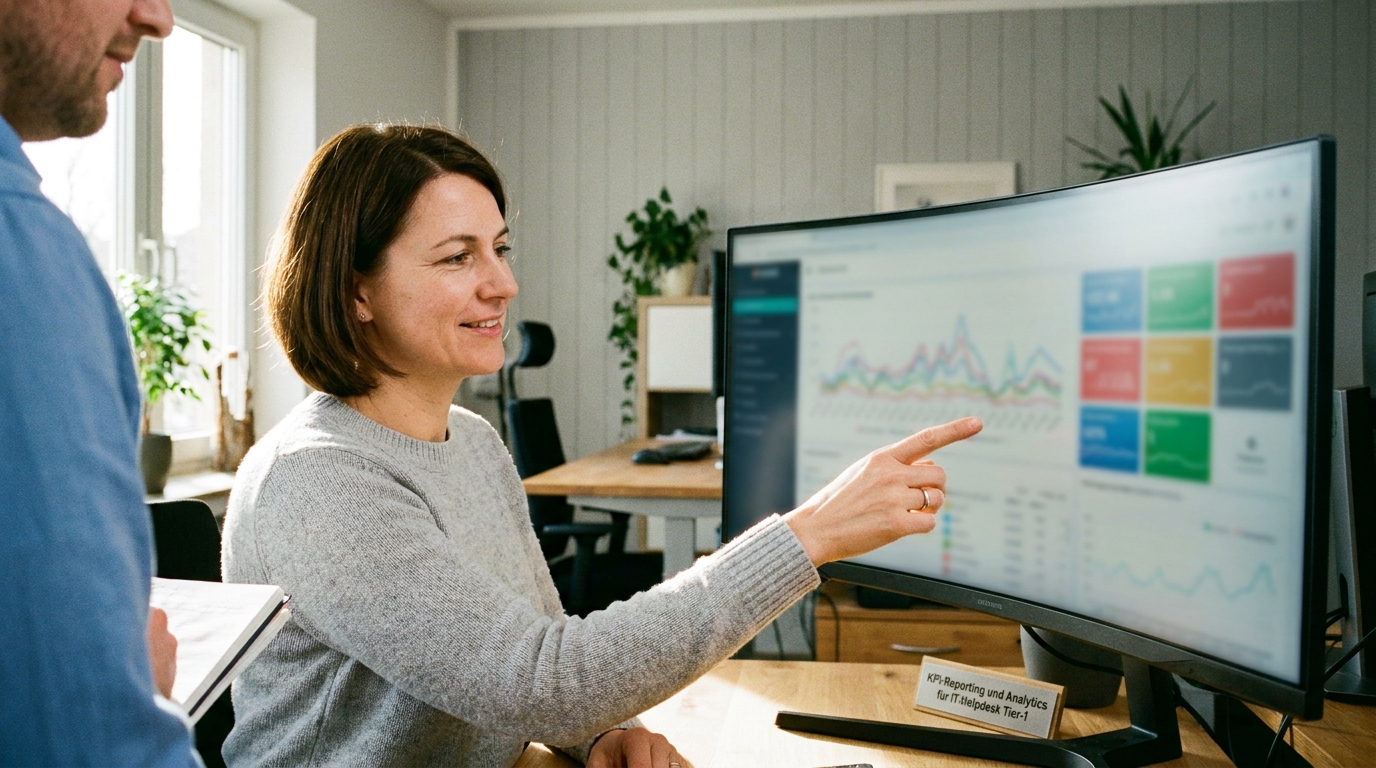 KI Avatar als IT-Helpdesk First Level: ServiceNow- und Jira-Integration für Mitarbeiter-Support: ITSM-Analytics und Deflection-Dashboard (Symbolische, KI-generierte Darstellung. Keine reale Aufnahme.)