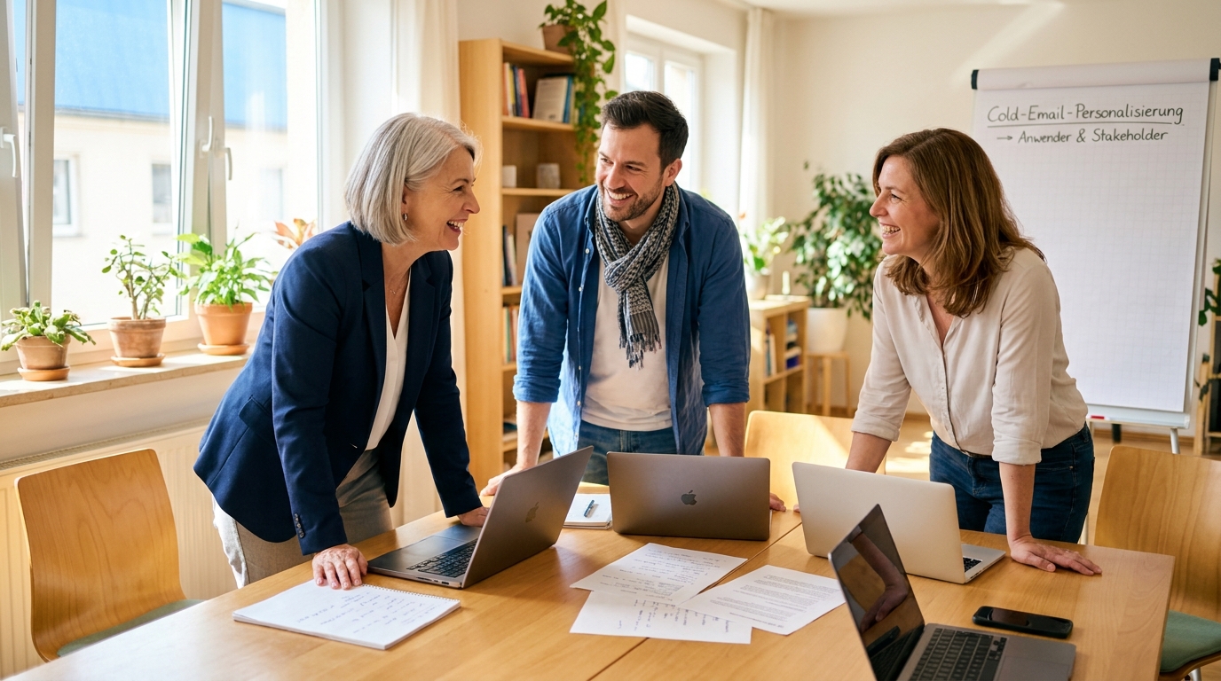 KI Avatar für Cold-Email-Personalisierung: Individuelle Videobotschaften im B2B-Outbound: Branchenkontext B2B-Sales-Team (Symbolische, KI-generierte Darstellung. Keine reale Aufnahme.)