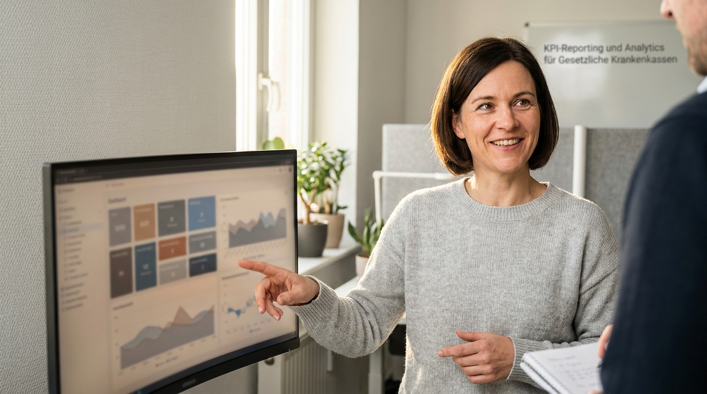KI Avatar für gesetzliche Krankenkassen: Zusatzleistungen und Bonusprogramme 24/7 erklären: Versicherungs-Analytics und Service-Dashboard (Symbolische, KI-generierte Darstellung. Keine reale Aufnahme.)