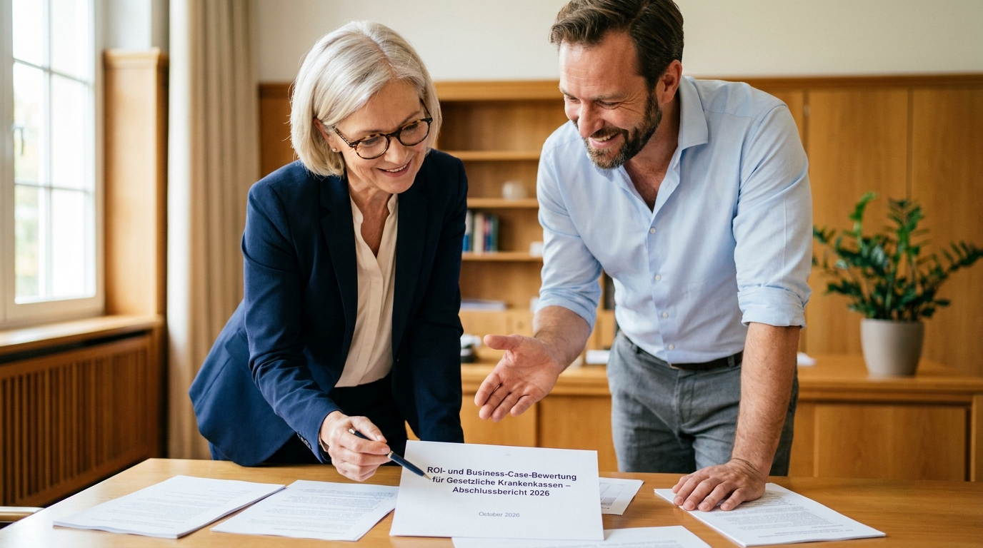 KI Avatar für gesetzliche Krankenkassen: Zusatzleistungen und Bonusprogramme 24/7 erklären: Wirtschaftlicher Effekt der Krankenkassen-Service-Automation (Symbolische, KI-generierte Darstellung. Keine reale Aufnahme.)