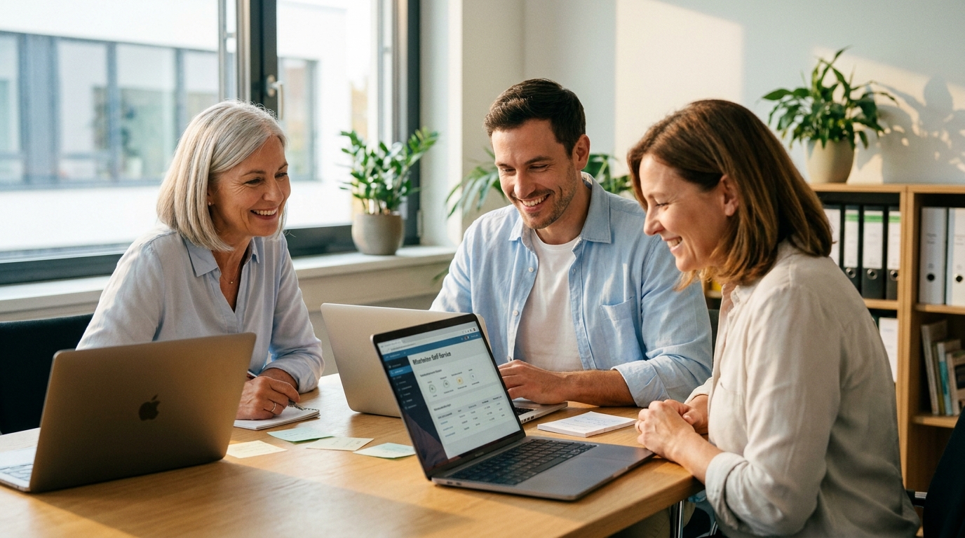 KI Avatar für Mitarbeiter-Self-Service: Urlaubsantrag, Spesenabrechnung und HR-Stammdaten im Teams-Chat: Branchenkontext HR-Team und Mitarbeitende (Symbolische, KI-generierte Darstellung. Keine reale Aufnahme.)