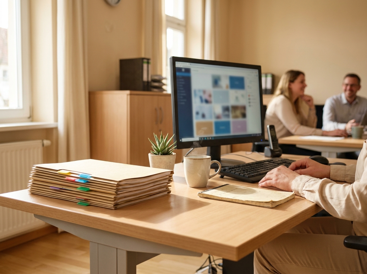 KI Avatar für Mitarbeiter-Self-Service: Urlaubsantrag, Spesenabrechnung und HR-Stammdaten im Teams-Chat: Klassische HR-Anfrage per E-Mail zum Vergleich (Symbolische, KI-generierte Darstellung. Keine reale Aufnahme.)