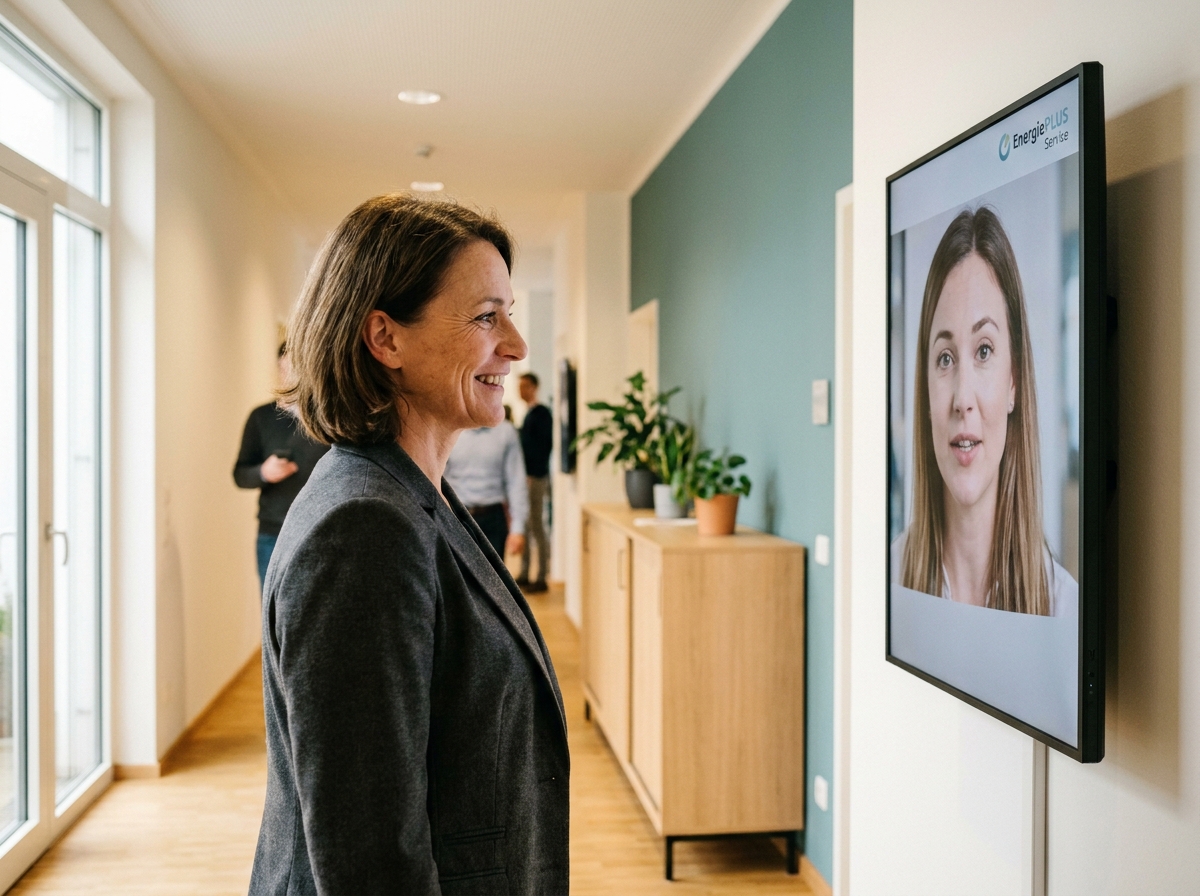 KI Avatar im Energieversorger-Kundenservice: Tarifwechsel, Verbrauchsfragen und Heizkostenabrechnung: Interaktiver KI-Avatar im Energie-Kundenportal im Einsatz (Symbolische, KI-generierte Darstellung. Keine reale Aufnahme.)