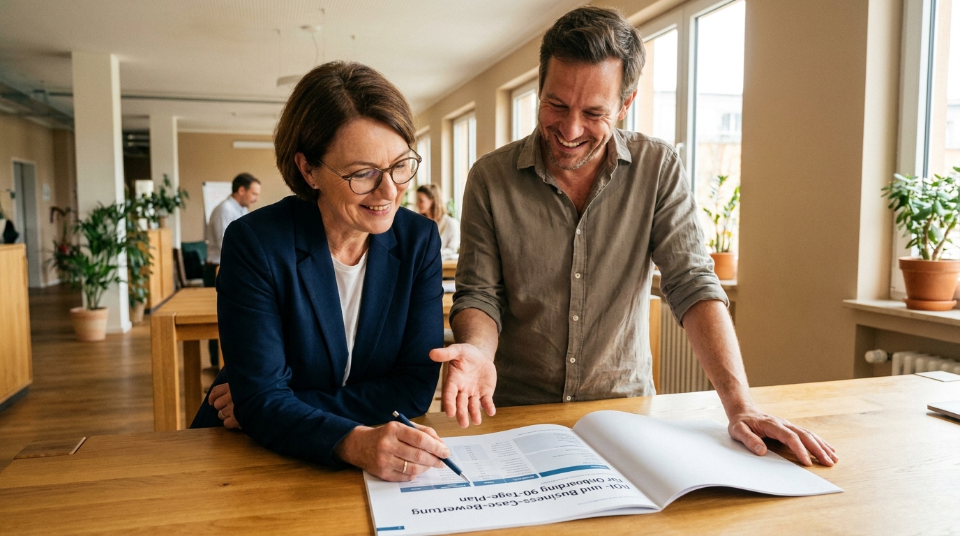 KI Avatar im Onboarding: 90-Tage-Plan für hybride und internationale Teams: Wirtschaftlicher Effekt strukturierten Onboardings (Symbolische, KI-generierte Darstellung. Keine reale Aufnahme.)