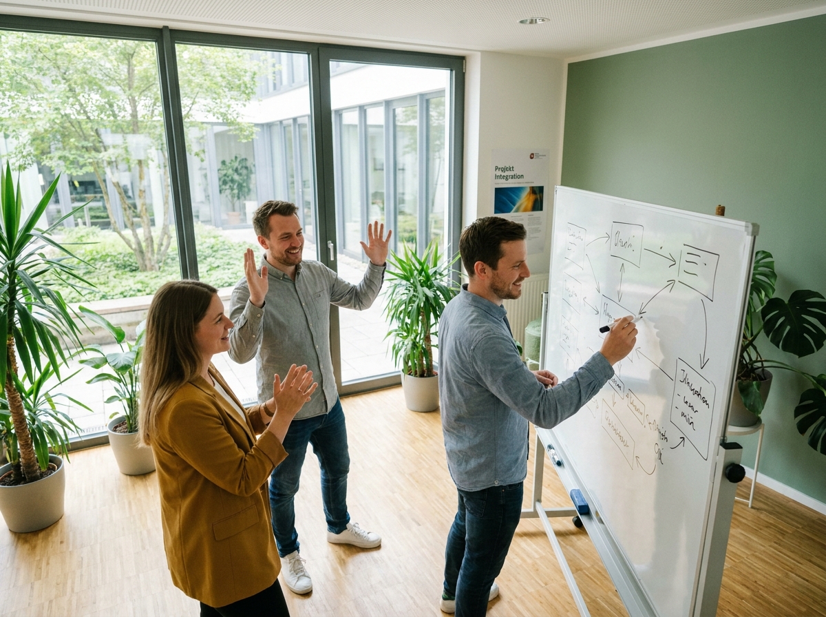 KI Avatar im Onboarding: 90-Tage-Plan für hybride und internationale Teams: Integration mit HR-System, LMS und Collaboration-Tools (Symbolische, KI-generierte Darstellung. Keine reale Aufnahme.)