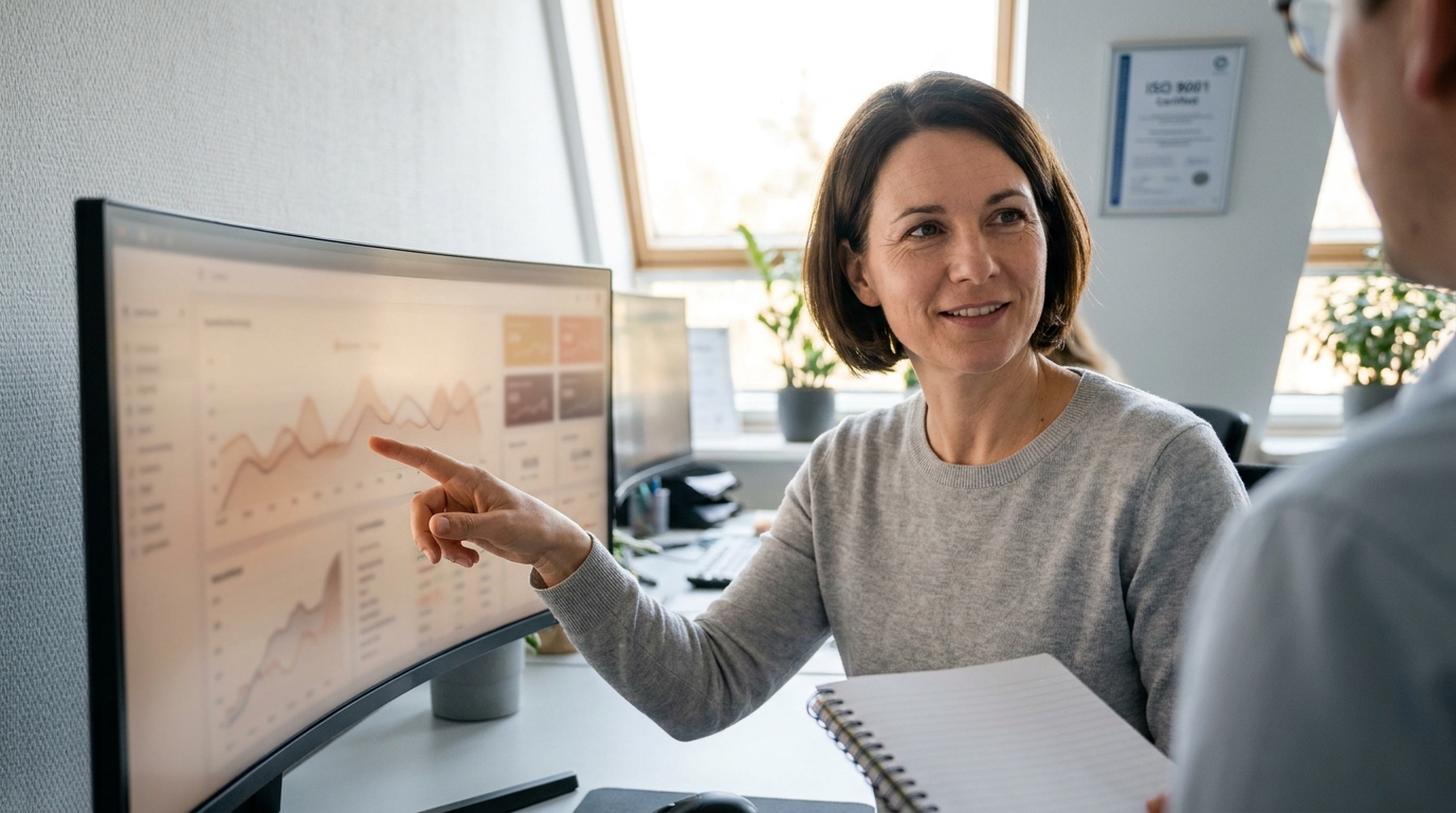 KI Avatar in der Produkt-Demo: Interaktive SaaS-Demo ohne Sales-Rep rund um die Uhr: Demo-Analytics und Engagement-Dashboard (Symbolische, KI-generierte Darstellung. Keine reale Aufnahme.)