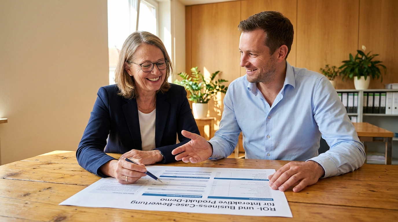 KI Avatar in der Produkt-Demo: Interaktive SaaS-Demo ohne Sales-Rep rund um die Uhr: Wirtschaftlicher Effekt automatisierter Demos (Symbolische, KI-generierte Darstellung. Keine reale Aufnahme.)