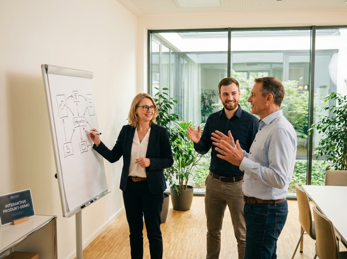 KI Avatar in der Produkt-Demo: Interaktive SaaS-Demo ohne Sales-Rep rund um die Uhr: Integration mit HubSpot, Salesforce und Calendly (Symbolische, KI-generierte Darstellung. Keine reale Aufnahme.)