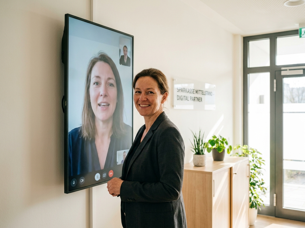 KI Avatar in der Sparkasse und Bank: Produktberatung und Online-Filiale für Retail-Kunden: Interaktiver KI-Avatar in der Online-Filiale im Einsatz (Symbolische, KI-generierte Darstellung. Keine reale Aufnahme.)