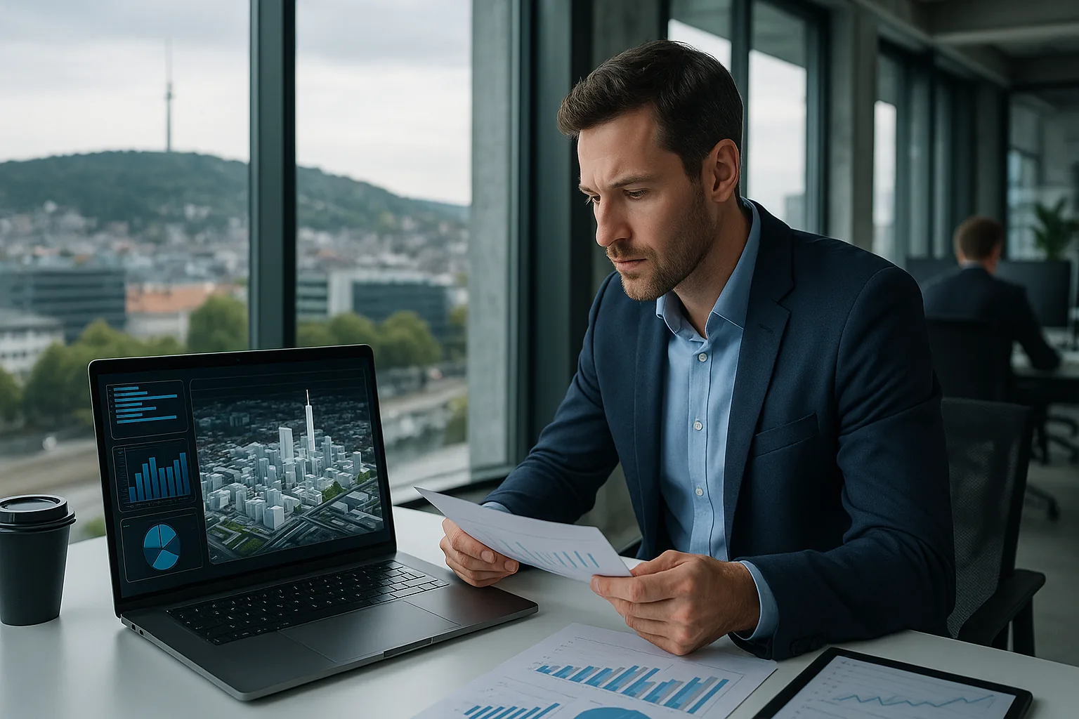 Zwei Personen gehen am Tisch Unterlagen mit Textstellen durch