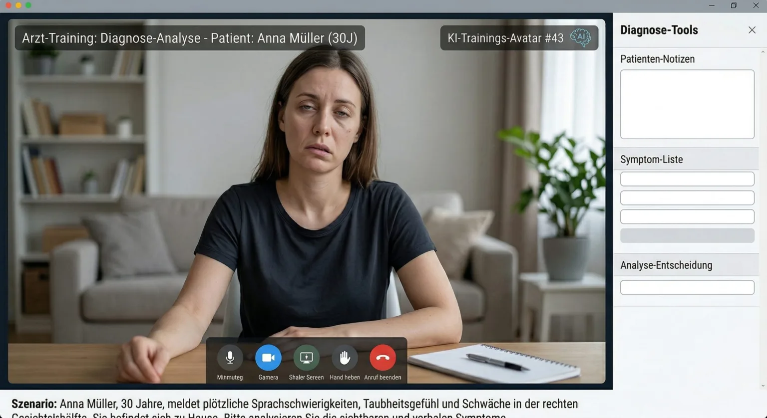 Zwei Personen im Gespräch an einem Tisch, eine davon in medizinischer Berufskleidung